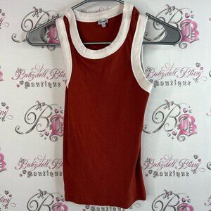 Kismet tank top dual tone trim swoop neck style Red and White Tank Top